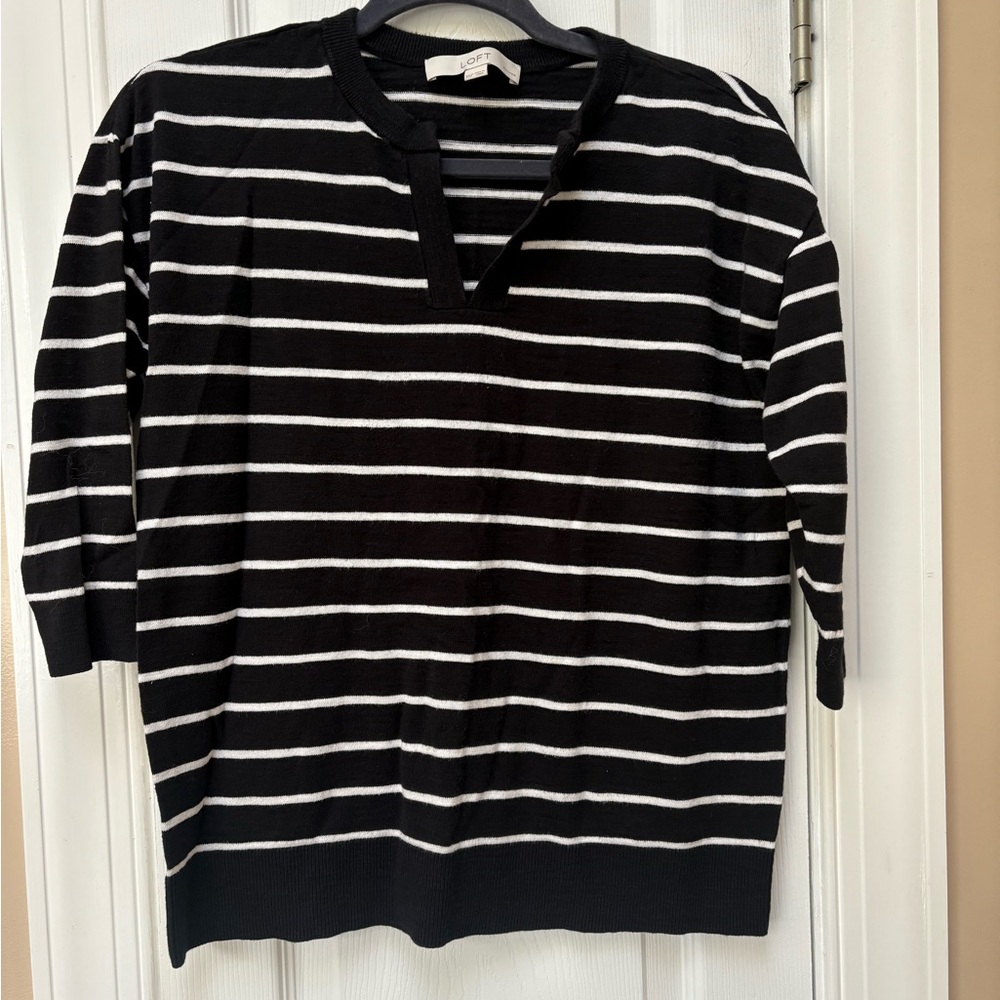 LOFT Black and White Striped Knit Top